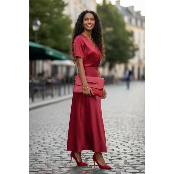 CLUTCH WRISTLET: Red High-Quality Faux Leather Large Capacity Purse, NIP - Picture 3 of 6